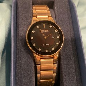 Citizen Eco drive rose gold band with diamond face